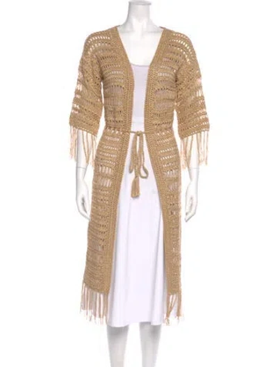 Pre-owned Melissa Odabash Striped Plunge Neckline Sweater