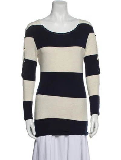 Pre-owned Melissa Odabash Striped Scoop Neck Sweatshirt In Blue