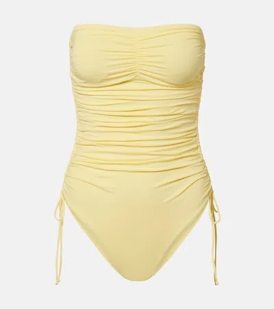 Melissa Odabash Sydney Ruched Bandeau Swimsuit In Yellow