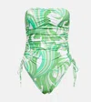Melissa Odabash Sydney Strapless Printed Swimsuit In Twirl Green