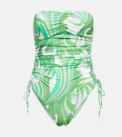 Melissa Odabash Sydney Strapless Printed Swimsuit In Twirl Green