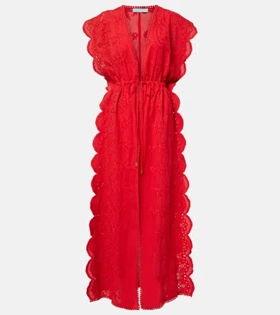 Melissa Odabash Talitha Broderie Anglaise Cotton Kaftan In Red