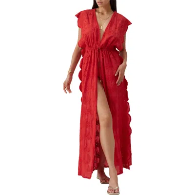 Melissa Odabash Talitha Embroidered Eyelet Cotton Cover-up Dress In Red