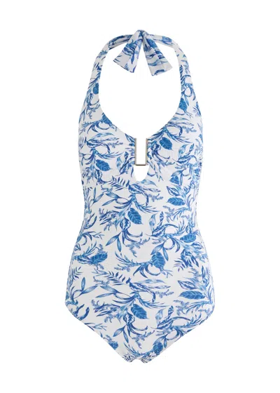 Melissa Odabash Tampa Printed Halterneck Swimsuit In Blue