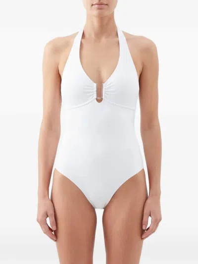 Melissa Odabash Tampa Zig Zag Halter One-piece Swimsuit In White