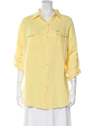 Pre-owned Melissa Odabash Three-quarter Sleeve Button-up Top In Yellow