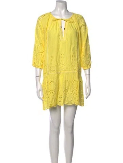 Pre-owned Melissa Odabash Tie Neck Mini Dress In Yellow