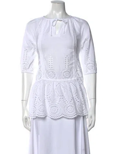 Pre-owned Melissa Odabash Tie Neck Three-quarter Sleeve Top In White