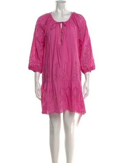 Pre-owned Melissa Odabash Tie Neck Three-quarter Sleeve Tunic In Pink