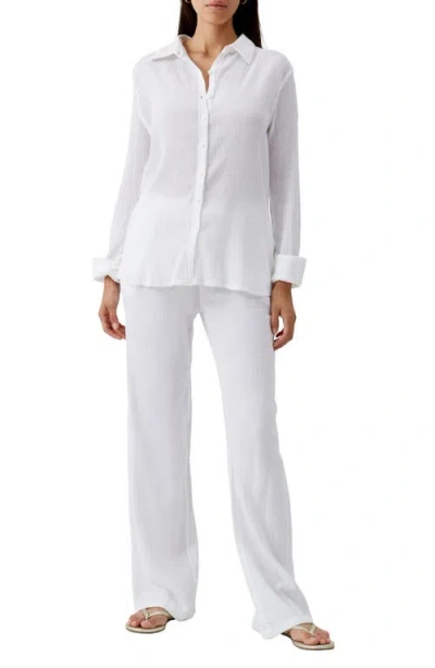 Melissa Odabash Tina Core Cotton Gauze Button-up Cover-up Shirt In White