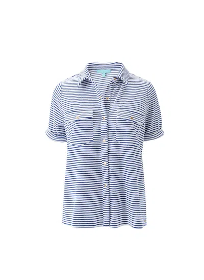Melissa Odabash Tori Navy Stripe Shirt In Blue