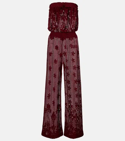 Melissa Odabash Viv Cotton-blend Lace Jumpsuit In Burgundy