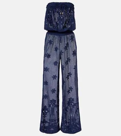 Melissa Odabash Viv Hs Cotton-blend Lace Romper In Blue