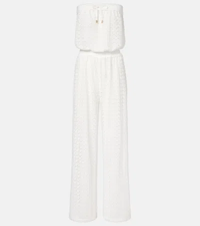 Melissa Odabash Viv Sheer Pointelle Cotton-blend Jumpsuit In White