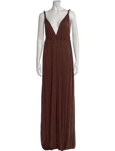 Pre-owned Melissa Odabash V-neck Long Dress In Brown