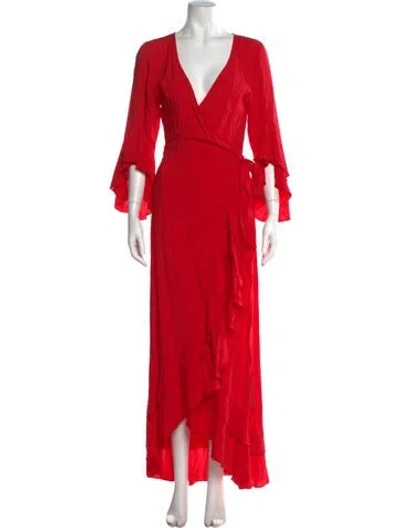 Pre-owned Melissa Odabash V-neck Long Dress In Red