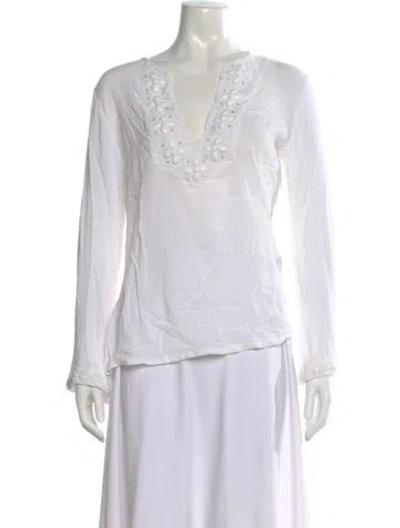 Pre-owned Melissa Odabash V-neck Long Sleeve Tunic In White