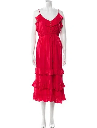 Pre-owned Melissa Odabash V-neck Midi Length Dress In Red