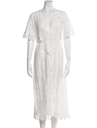 Pre-owned Melissa Odabash V-neck Midi Length Dress In White