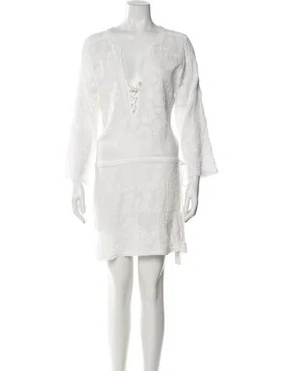 Pre-owned Melissa Odabash V-neck Mini Dress In Neutral