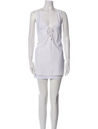 Pre-owned Melissa Odabash V-neck Mini Dress In Neutral