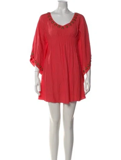Pre-owned Melissa Odabash V-neck Mini Dress In Red