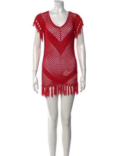 Pre-owned Melissa Odabash V-neck Mini Dress In Red