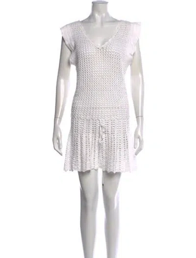Pre-owned Melissa Odabash V-neck Mini Dress In White
