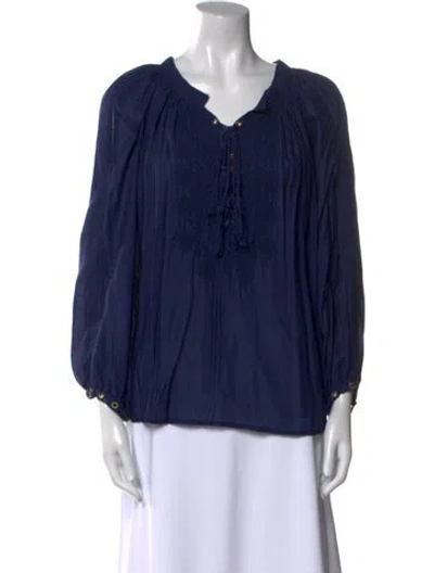 Pre-owned Melissa Odabash V-neck Three-quarter Sleeve Blouse In Blue