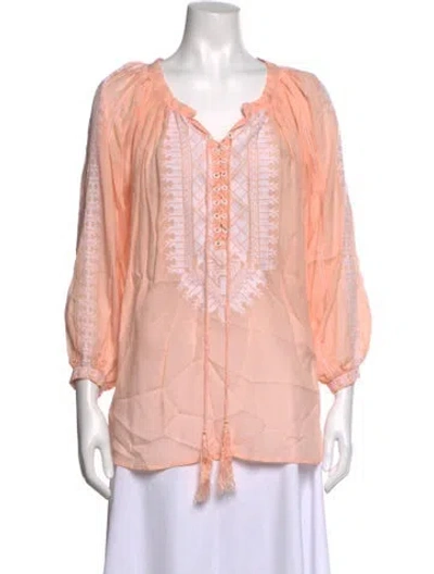 Pre-owned Melissa Odabash V-neck Three-quarter Sleeve Blouse In Orange