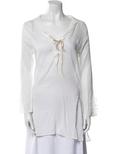 Pre-owned Melissa Odabash V-neck Three-quarter Sleeve Tunic In White