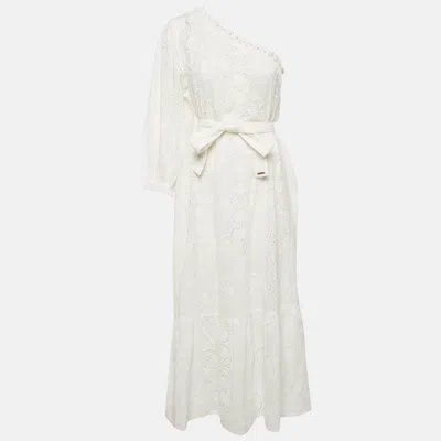 Pre-owned Melissa Odabash White Broderie Anglaise One Shoulder Midi Dress S