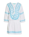 Melissa Odabash Martina Cotton And Linen Embroidered Minidress In Blue