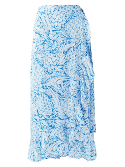 Melissa Odabash Midi Pineapple-print Ruffled Skirt In Blue