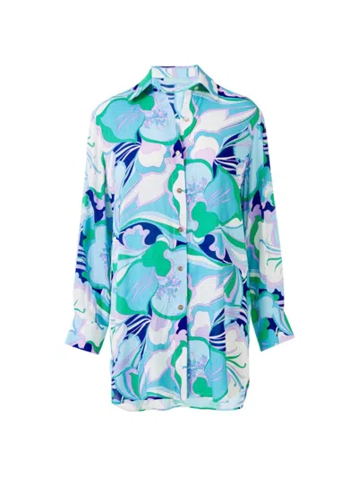 Melissa Odabash Paige Floral Long-sleeve Tunic In Bloom