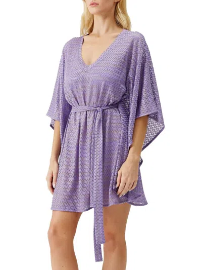 Melissa Odabash Women's Petra Crochet-knit Caftan Minidress In Purple
