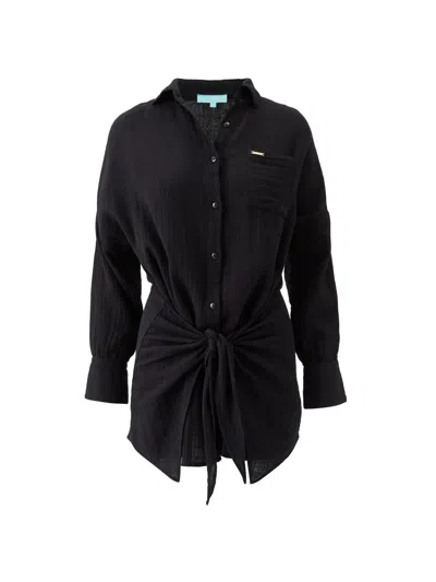 Melissa Odabash Women's Sara Cotton Tie-waist Mini-shirtdress In Black