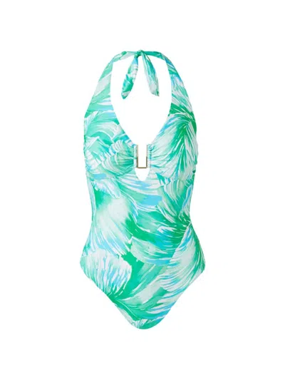 Melissa Odabash Tampa Pique Halter One-piece Swimsuit In Rainforest