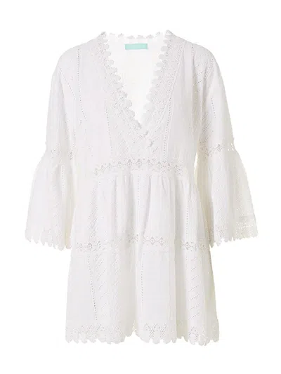 Melissa Odabash Women's Victoria Broderie Anglaise Tiered Minidress In White