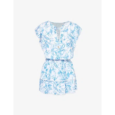 Melissa Odabash Keri Printed Ruffled Minidress In Blue
