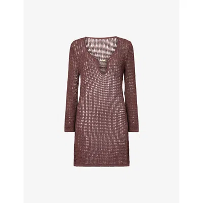 MELISSA ODABASH WOMENS BROWN ELLIS CROCHET-KNIT DRESS