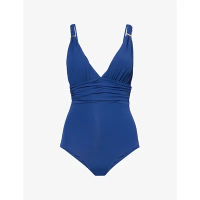 Melissa Odabash Womens Marine Panarea V-neck Swimsuit In Blue