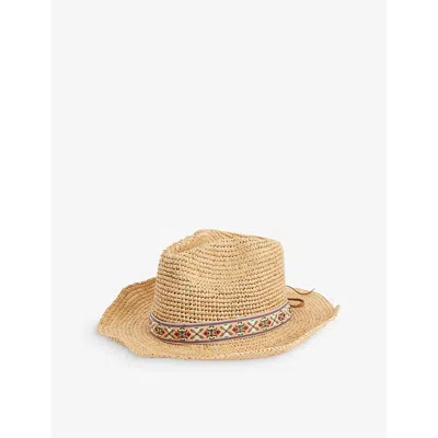 Melissa Odabash Womens  Cara Aztec-trim Raffia Cowboy Hat In Tan/floral Ribbon