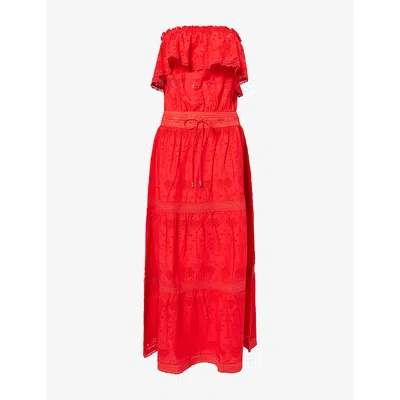 Melissa Odabash Womens Red Caroline Broderie-anglaise Cotton Midi Dress