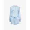 Melissa Odabash Womens Lattice Floral-print Long-sleeves Woven Playsuit In Blue