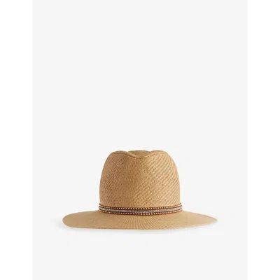 Melissa Odabash Womens Tan/stud Belt Kate Woven Fedora Hat
