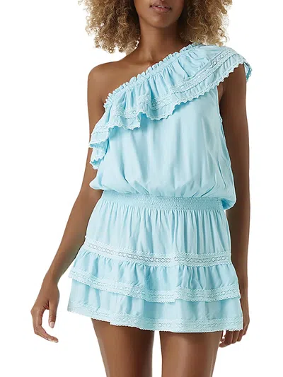 Melissa Odabash Debbie Ruffled One Shoulder Swim Cover-up Dress In Blue