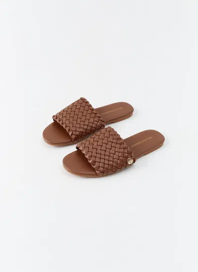 Melissa Odabash Woven Dark Tan Sliders In Brown