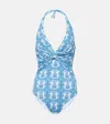 Melissa Odabash Zanzibar Printed Halterneck Swimsuit In Blue