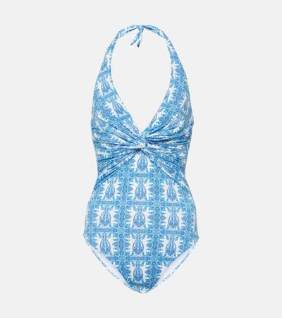 Melissa Odabash Zanzibar Printed Halterneck Swimsuit In Blue